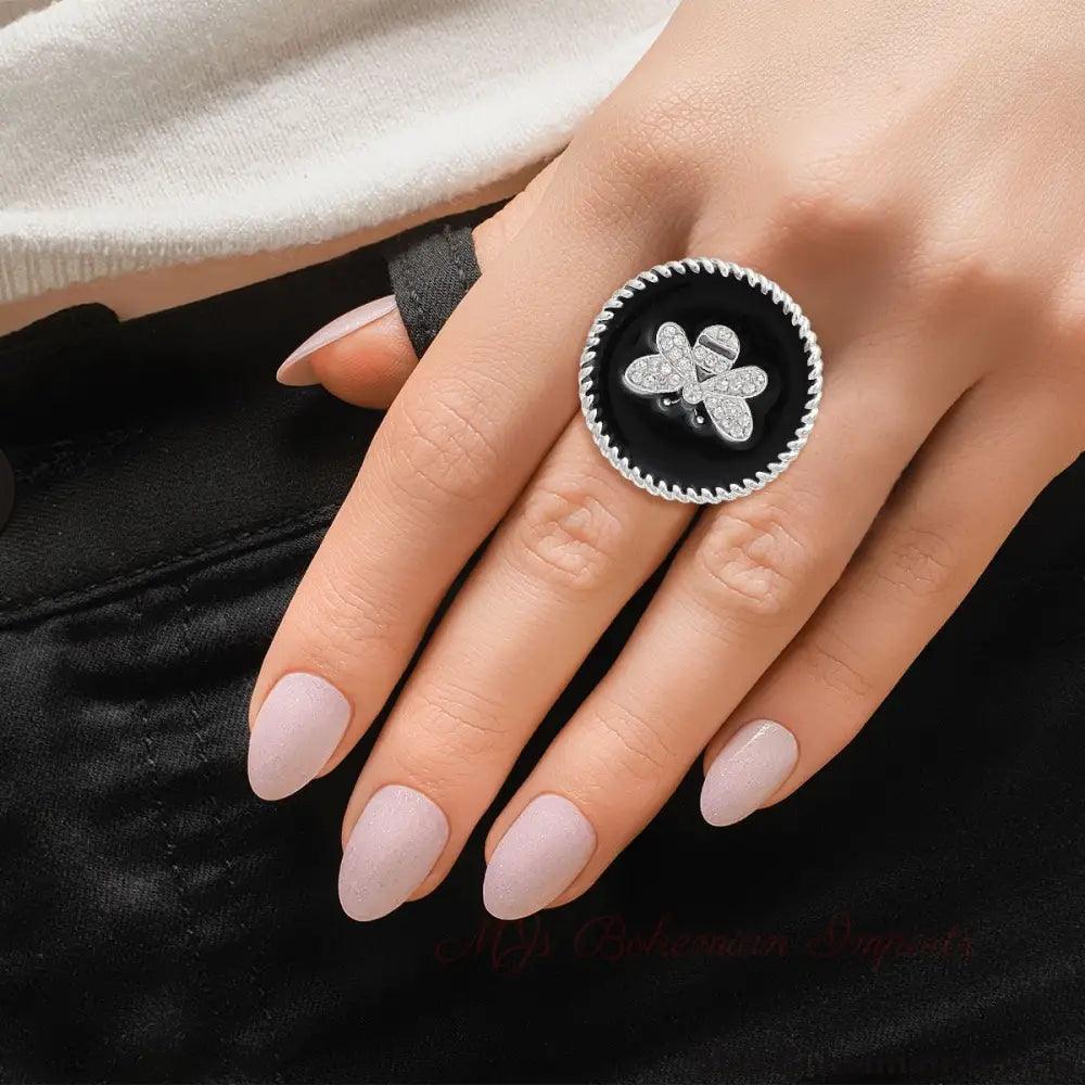 Black Bee Charm Silver Ring
