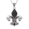 Black Fleur De Lis Pendant Necklace On Silver Chain