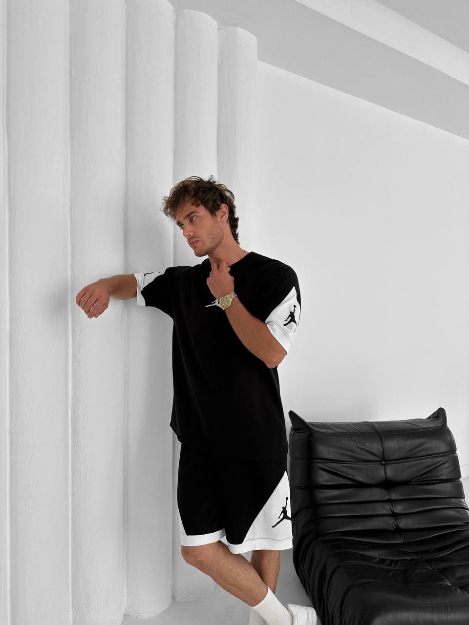 Black & White Jordan-Inspired Two Piece Set – Men’s Casual Sportswear Outfit