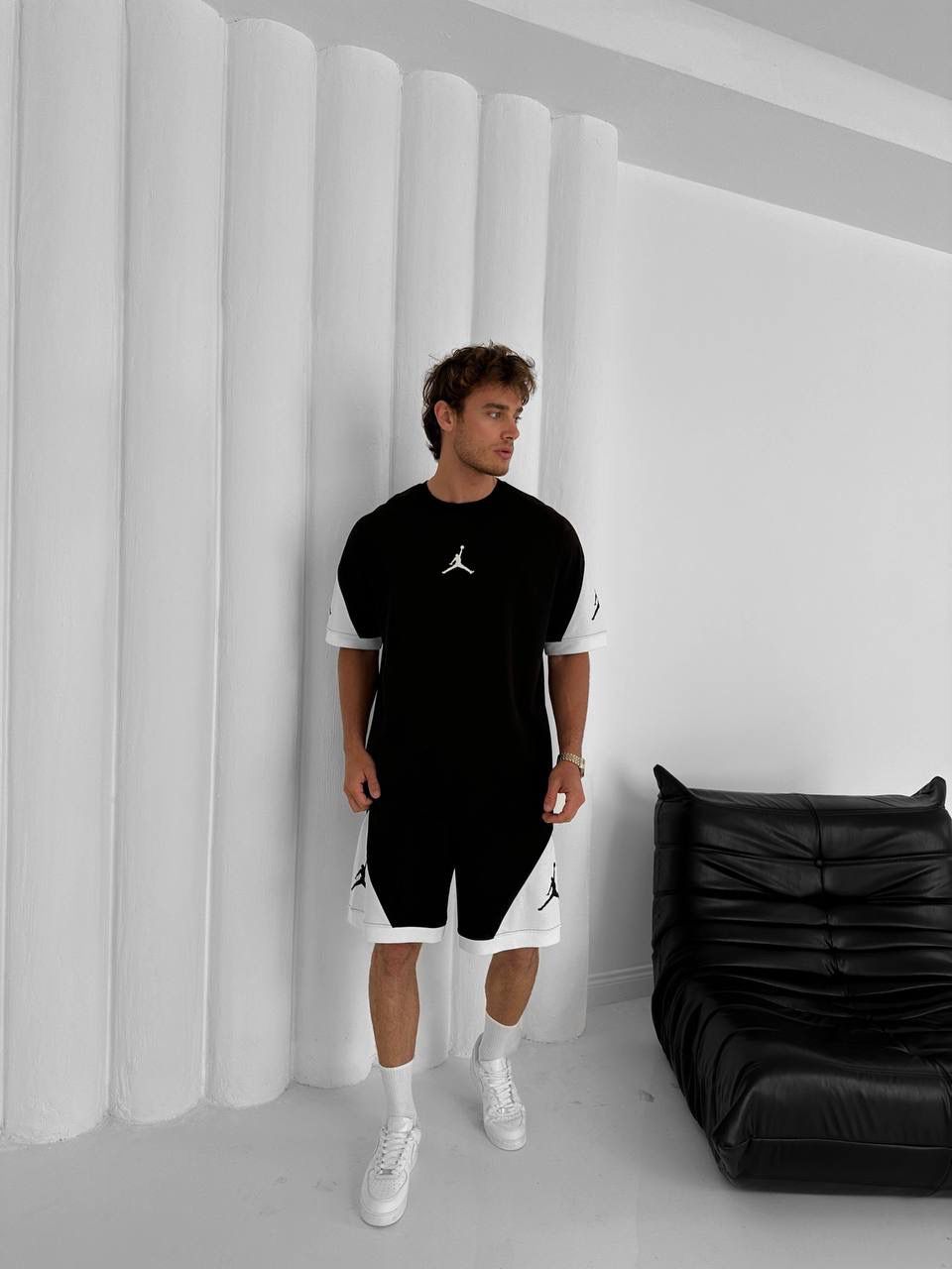 Black & White Jordan-Inspired Two Piece Set – Men’s Casual Sportswear Outfit