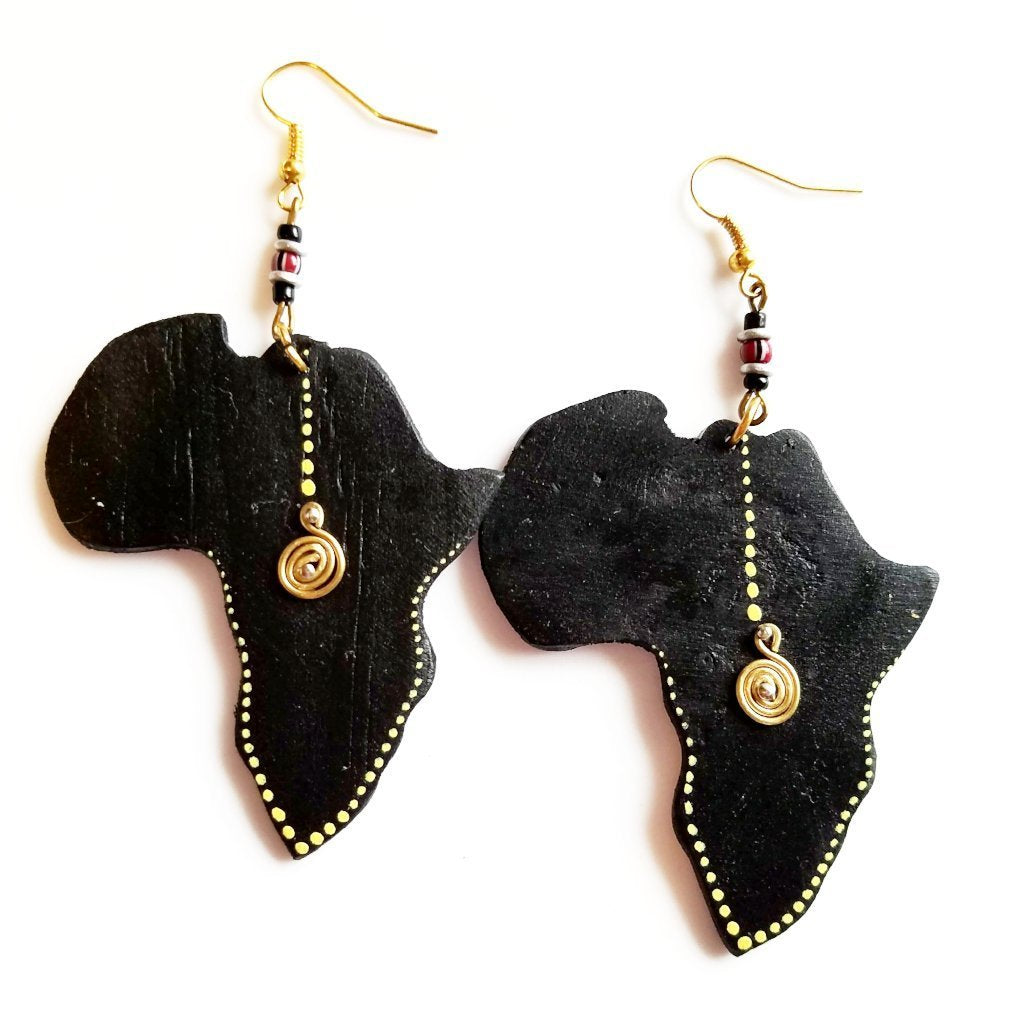 Wooden Map of Africa Earrings / Handcrafted Wooden Earrings