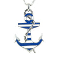 Blue Striped Anchor Necklace Nautical Silver Rope Pendant