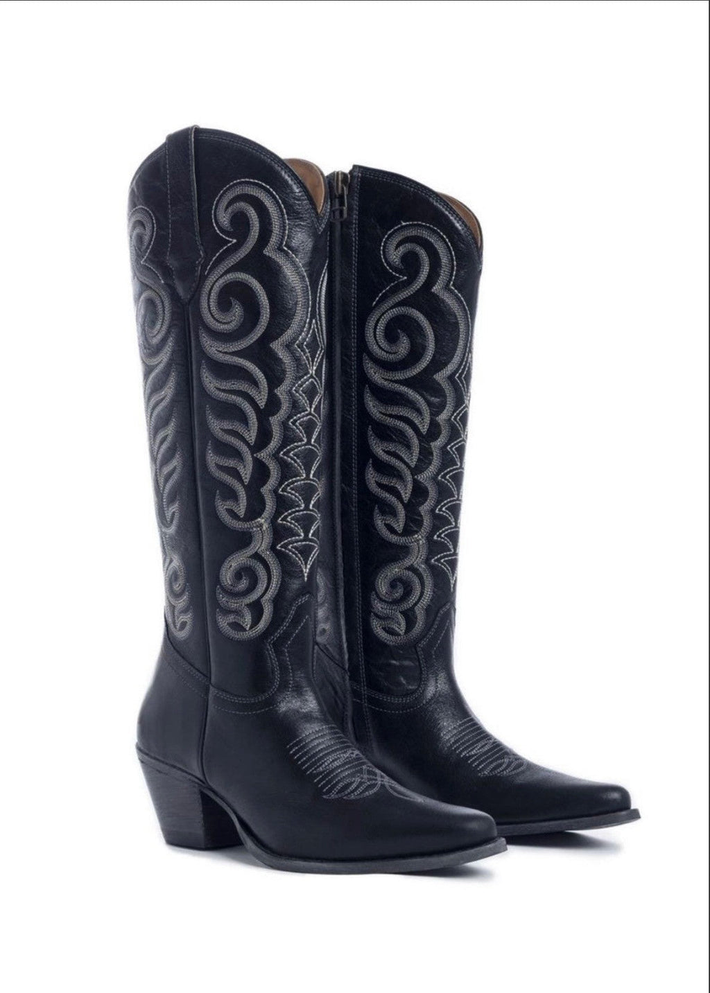 Traditional Western Flame Stitched Leather Boots
