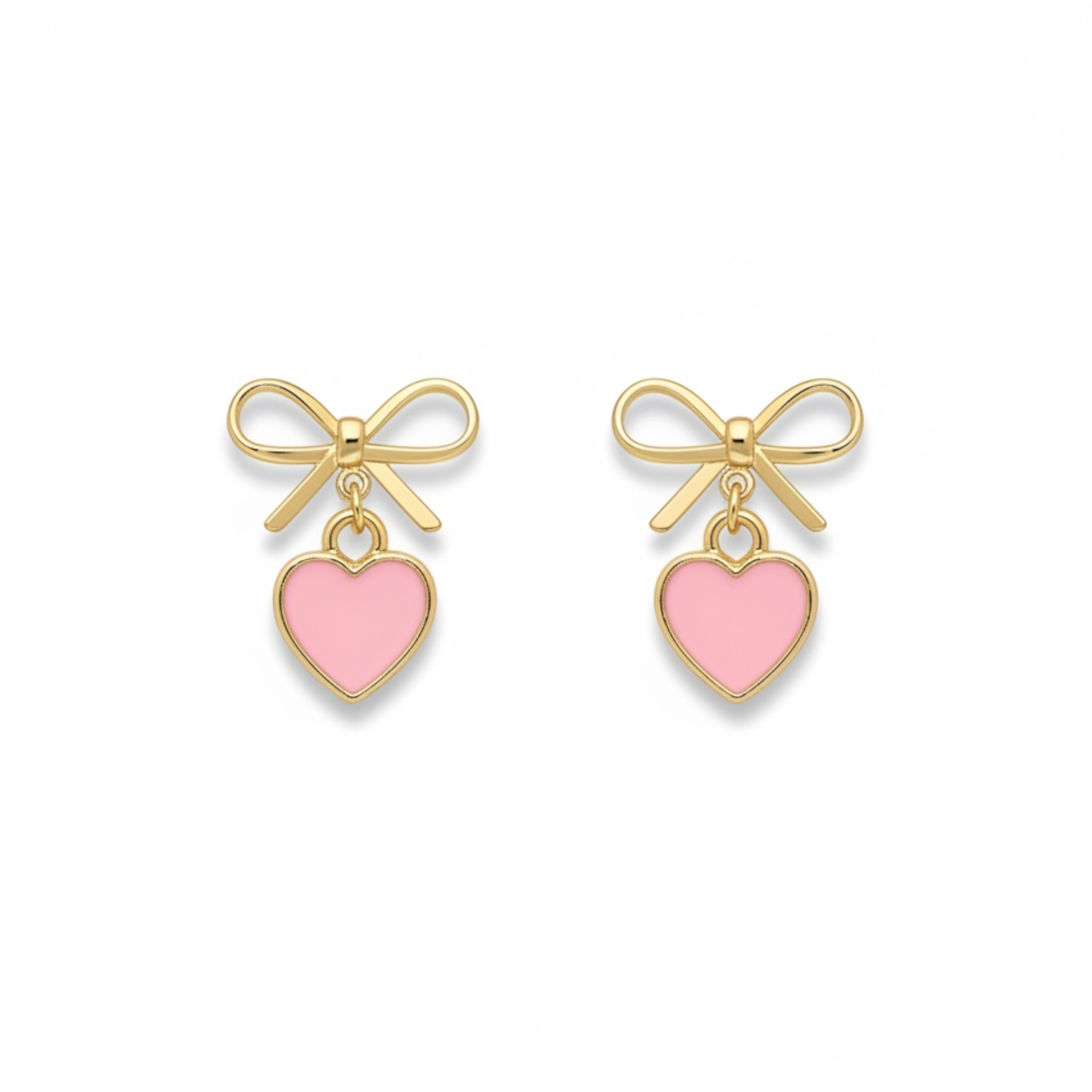 Bow Earrings with Cute Pink Heart Charm