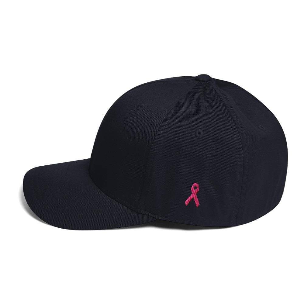 Breast Cancer Awareness Fitted Twill Baseball Hat with Pink Ribbon on the Side
