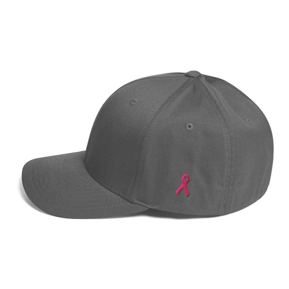 Breast Cancer Awareness Fitted Twill Baseball Hat with Pink Ribbon on the Side
