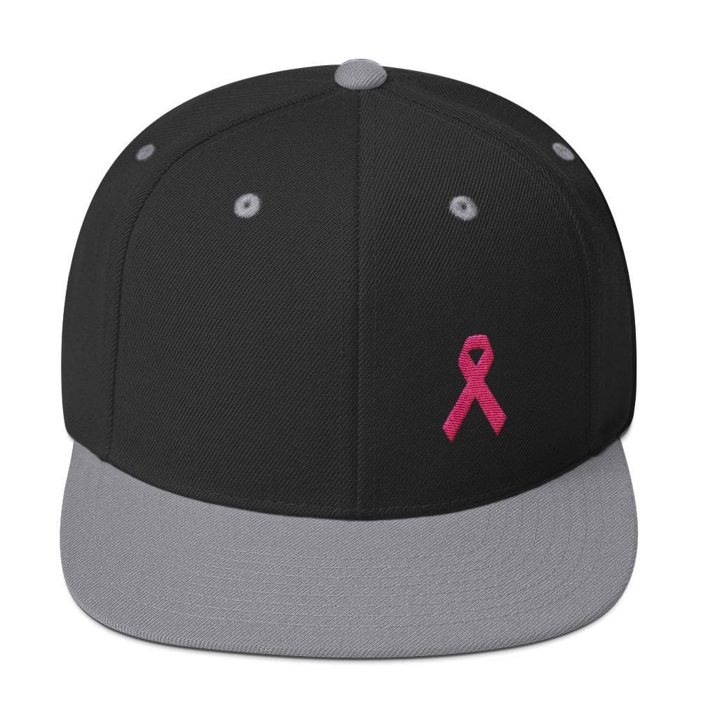 Breast Cancer Awareness Snapback Hat with Flat Brim and Pink Ribbon