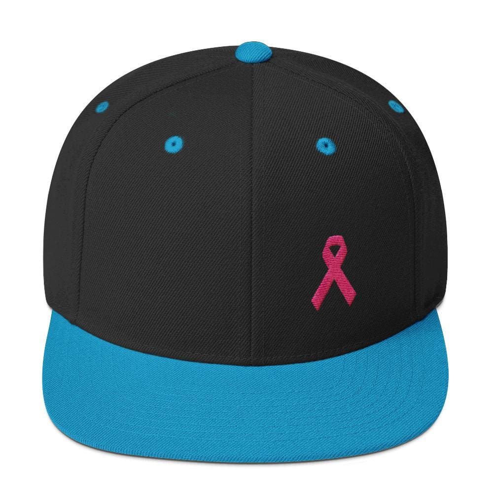 Breast Cancer Awareness Snapback Hat with Flat Brim and Pink Ribbon