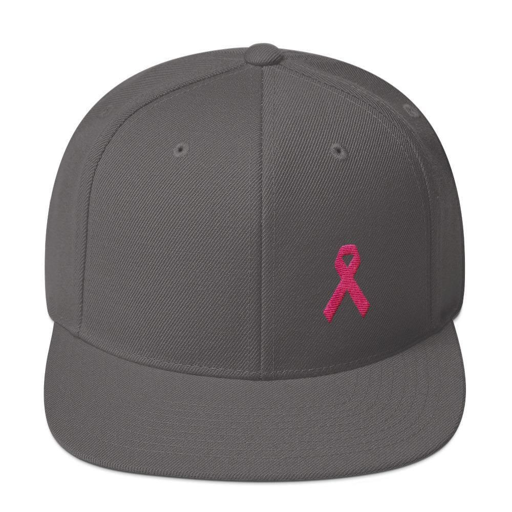 Breast Cancer Awareness Snapback Hat with Flat Brim and Pink Ribbon