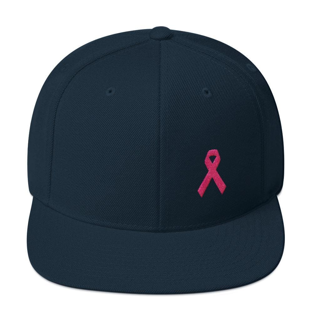 Breast Cancer Awareness Snapback Hat with Flat Brim and Pink Ribbon