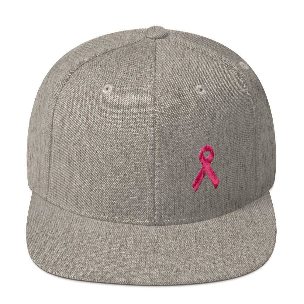 Breast Cancer Awareness Snapback Hat with Flat Brim and Pink Ribbon