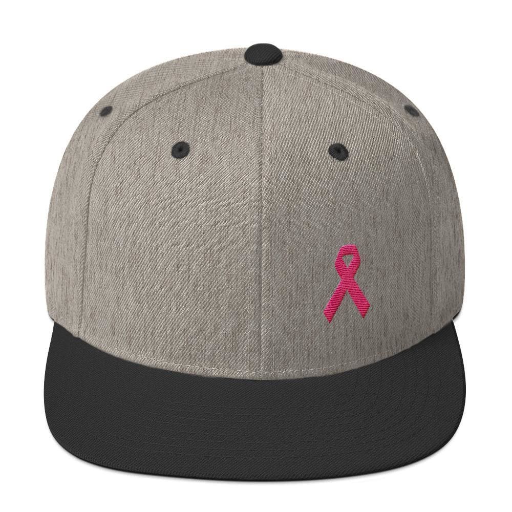 Breast Cancer Awareness Snapback Hat with Flat Brim and Pink Ribbon