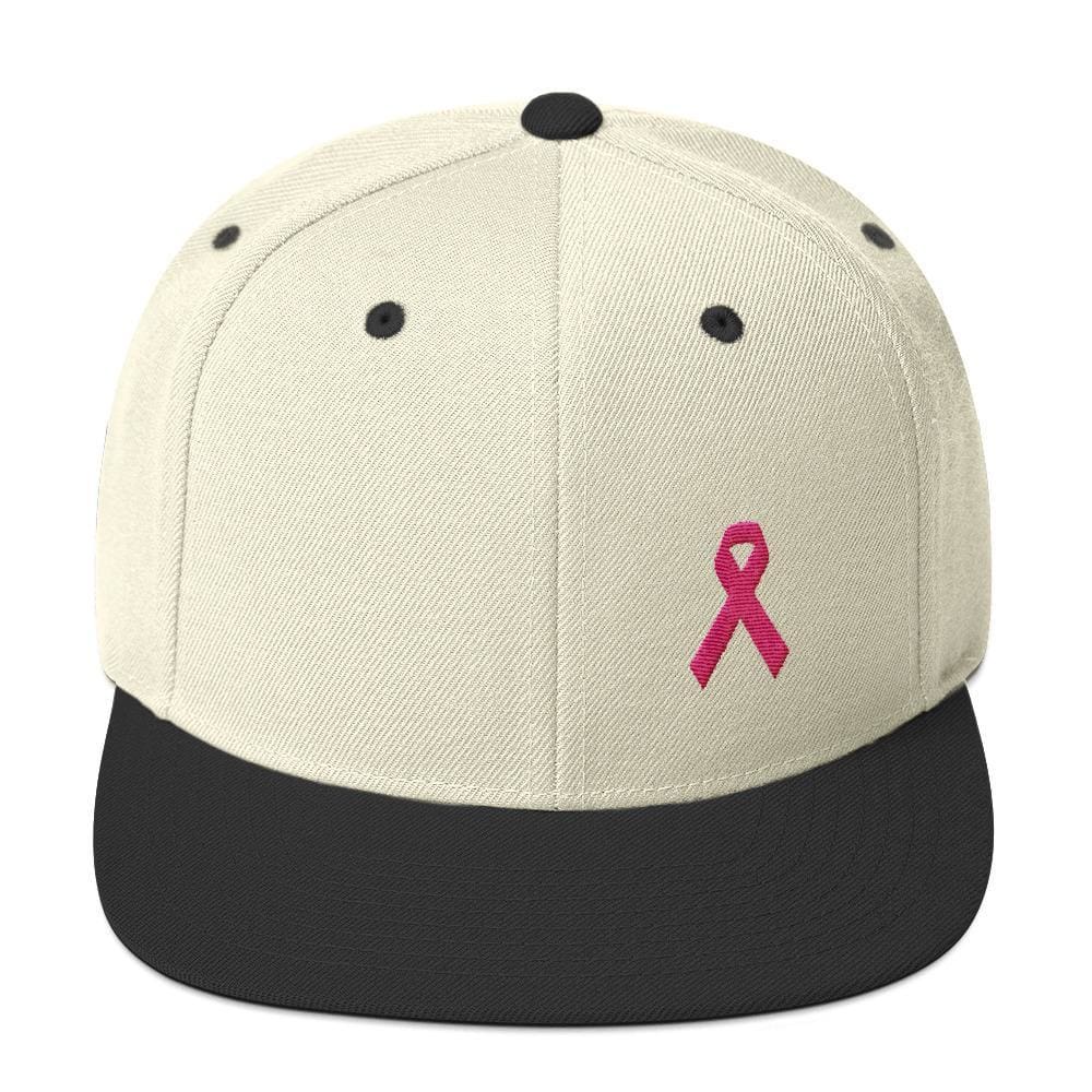 Breast Cancer Awareness Snapback Hat with Flat Brim and Pink Ribbon