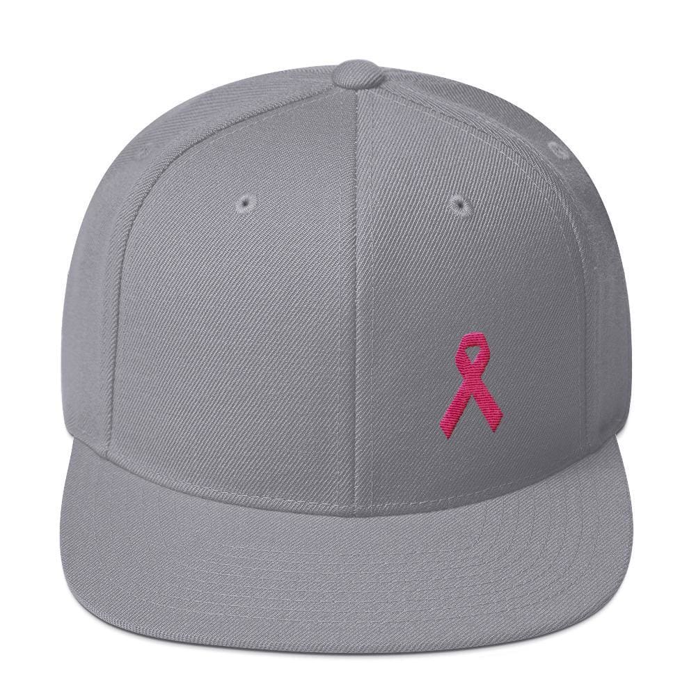Breast Cancer Awareness Snapback Hat with Flat Brim and Pink Ribbon