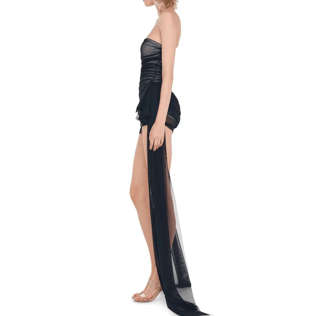 Bring That Energy Black Ruched Mini Dress