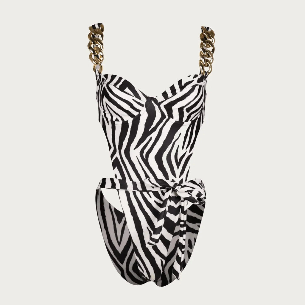 Bring The Storm Zebra Print Chain One-Piece Swimsuit