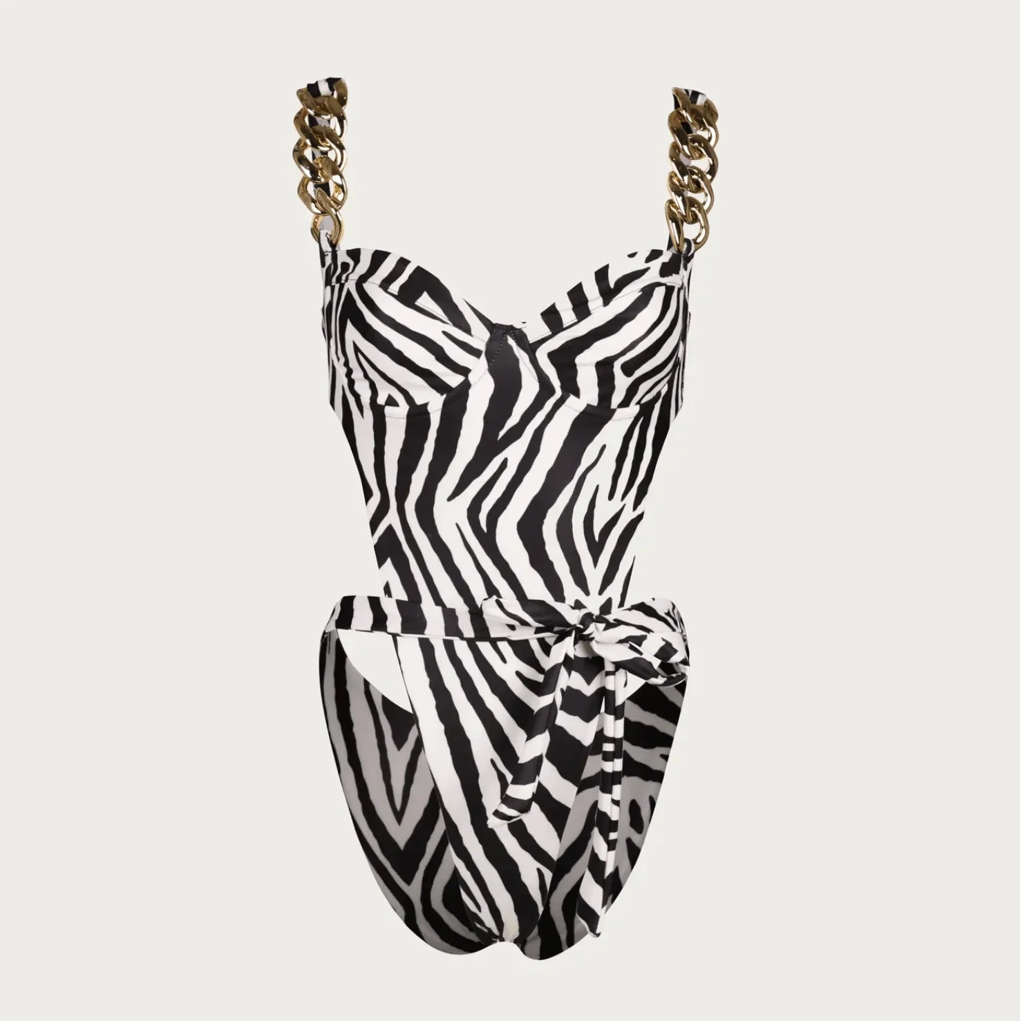 Bring The Storm Zebra Print Chain One-Piece Swimsuit