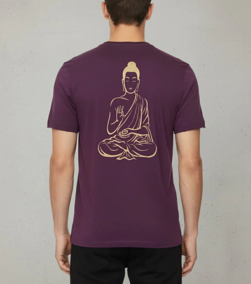 Zen Buddha on our 4 Corners V-neck (Plum)