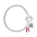 Burgundy Ribbon Awareness Rope Bracelet with Heart & Ribbon Charms