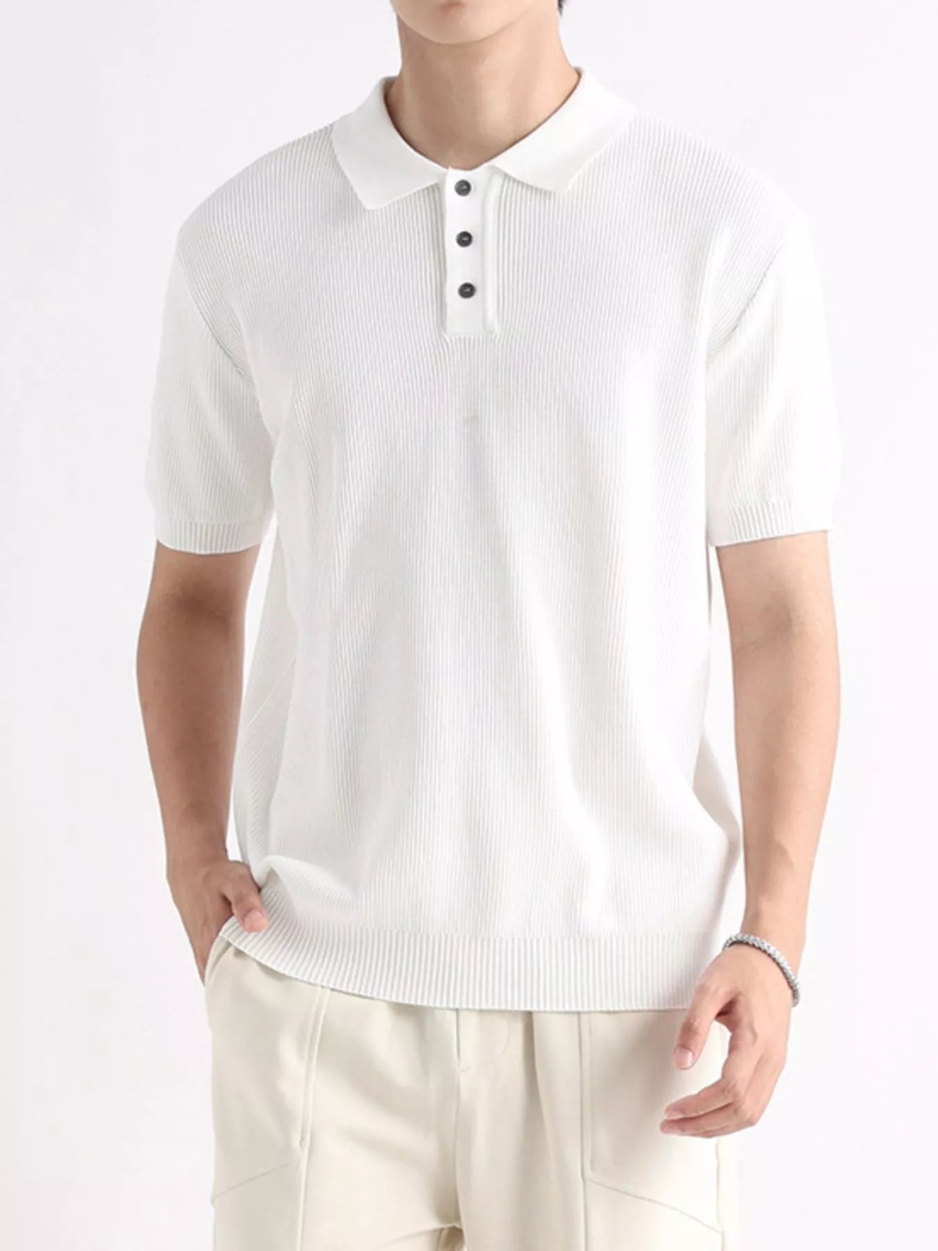 Men's Plus Size Ribbed Knit Slim Fit Polo