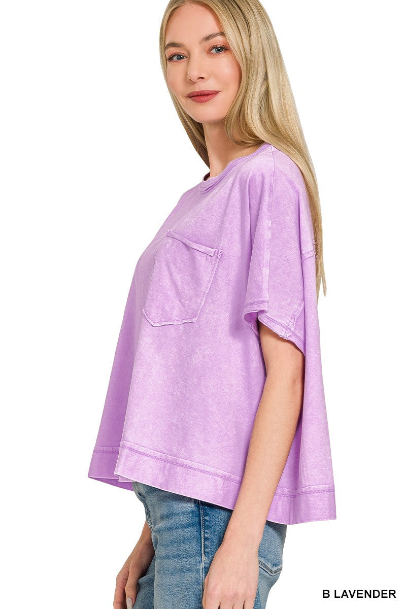 Zenana Acid Washed Oversized Top & Shorts Set Lavender