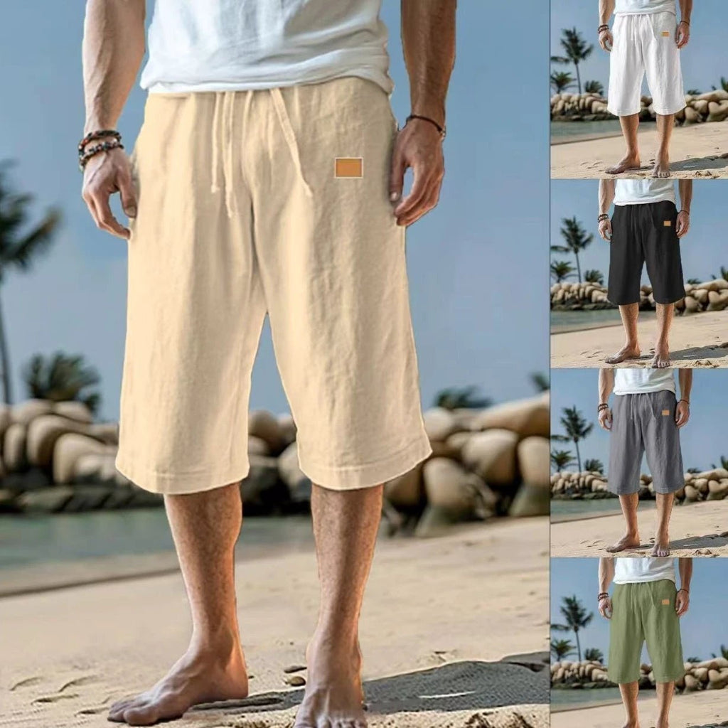 Men's Cropped Straight-leg Shorts Solid Color