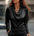 Women's Fashion Long Sleeve Irregular Collar Drape Shirt See size chart under “more details”