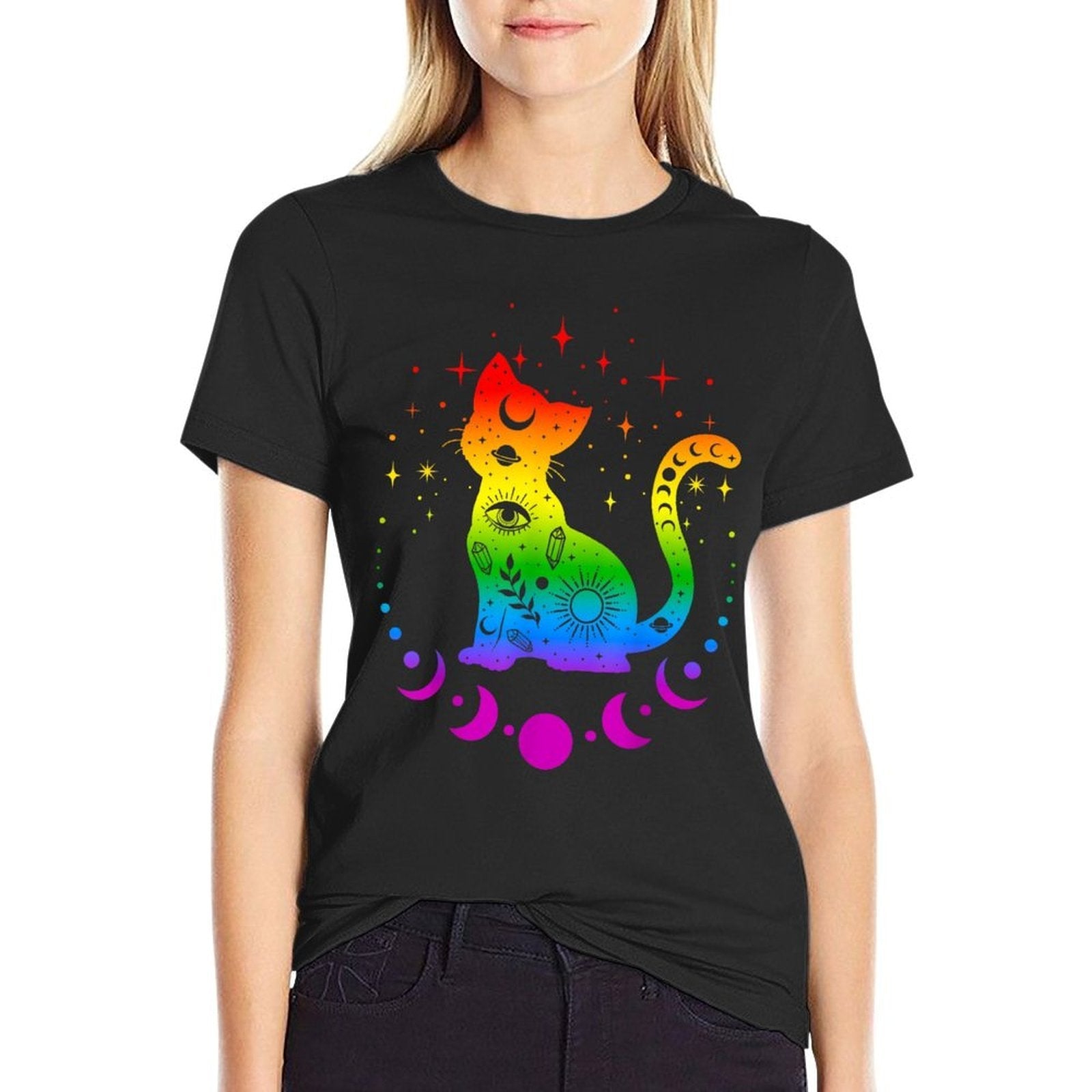 Rainbow Astrology Cat, LGBT Gay Pride  Easy-care T-Shirt