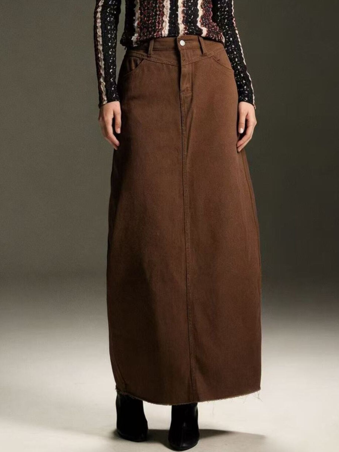 Raw Hem Maxi Denim Skirt