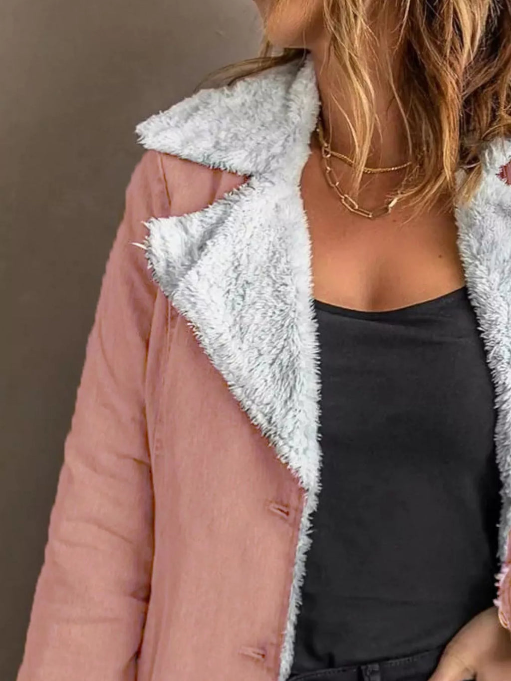 Women's Grey Button Up Jacket with Soft Sherpa Lining