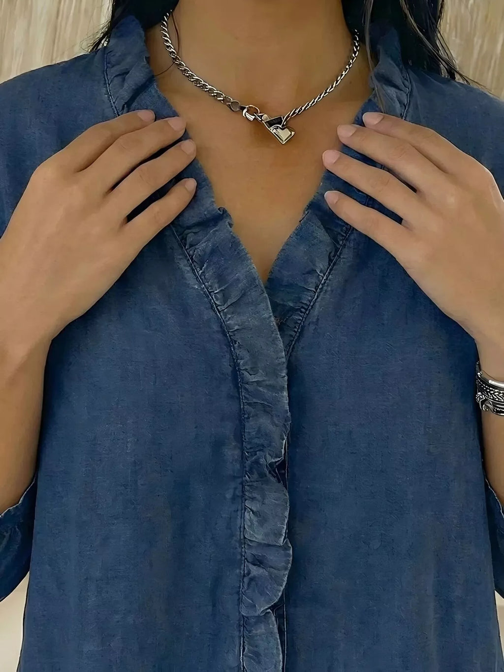 Women's V-Neck Ruffled Button Down Shirt Plus Size
