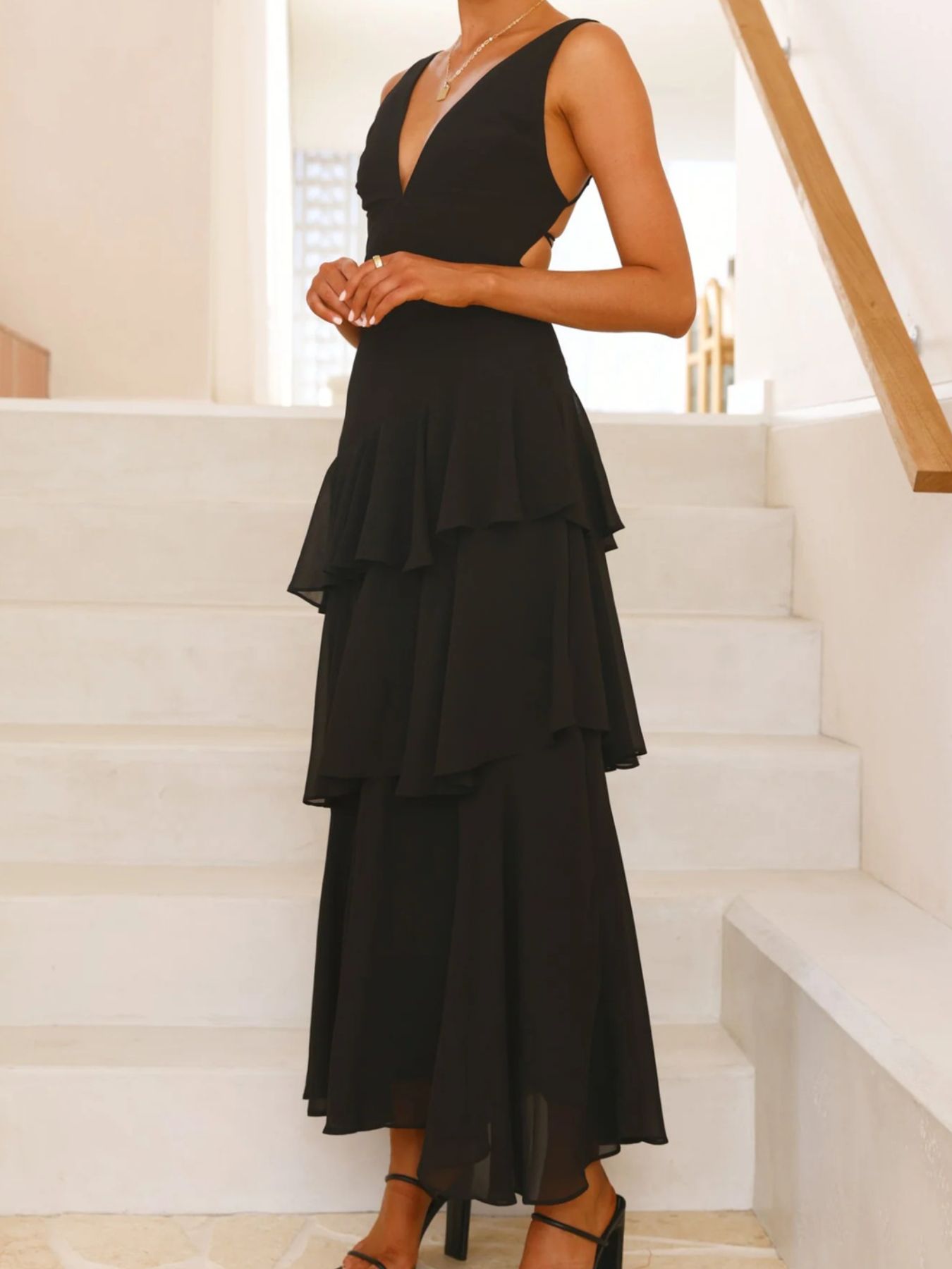 Yellow Sleeveless Ruffled Tiered Maxi Dress for Summer Events