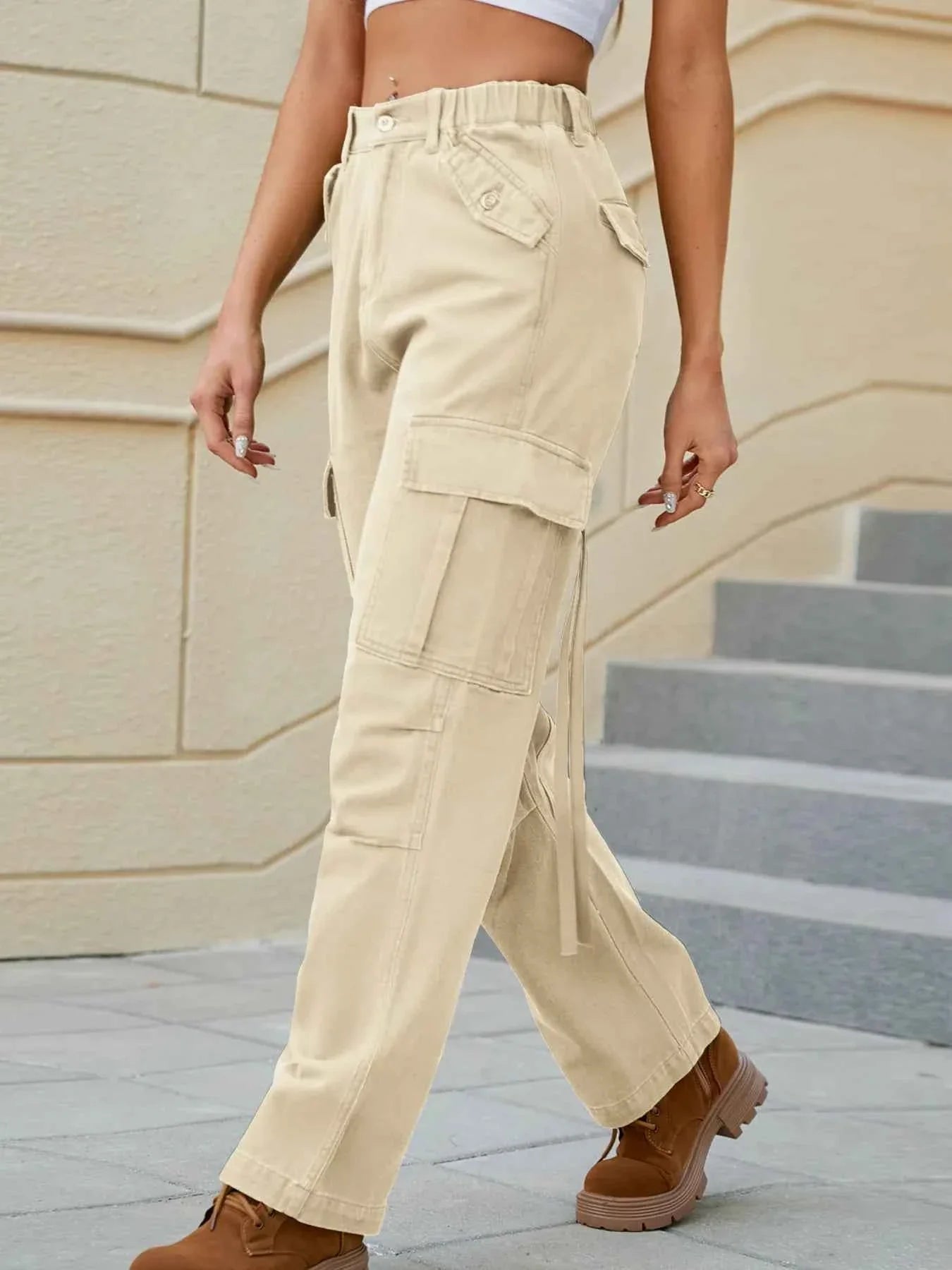 High Waisted Cargo Pocket Jeans