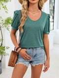 Women's Solid Color Ruffled Short Sleeve Crew Neck T-Shirt
