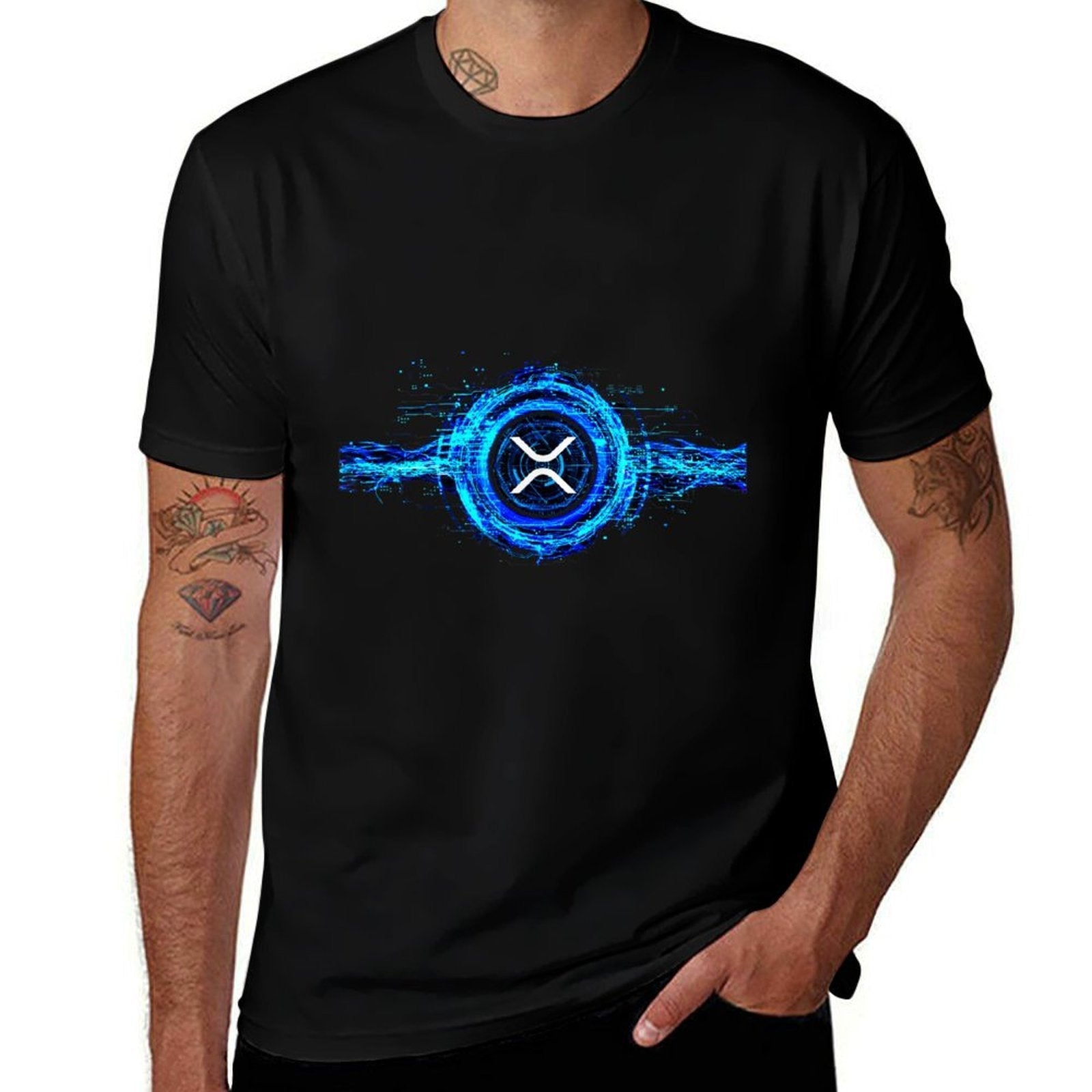 Ripple XRP New Logo Magic Crypto Currency Digital Coin  Ribbed Collar T-Shirt