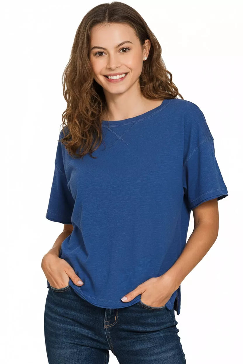 Zenana Cotton Slub Short Sleeve Tee - Relaxed Fit