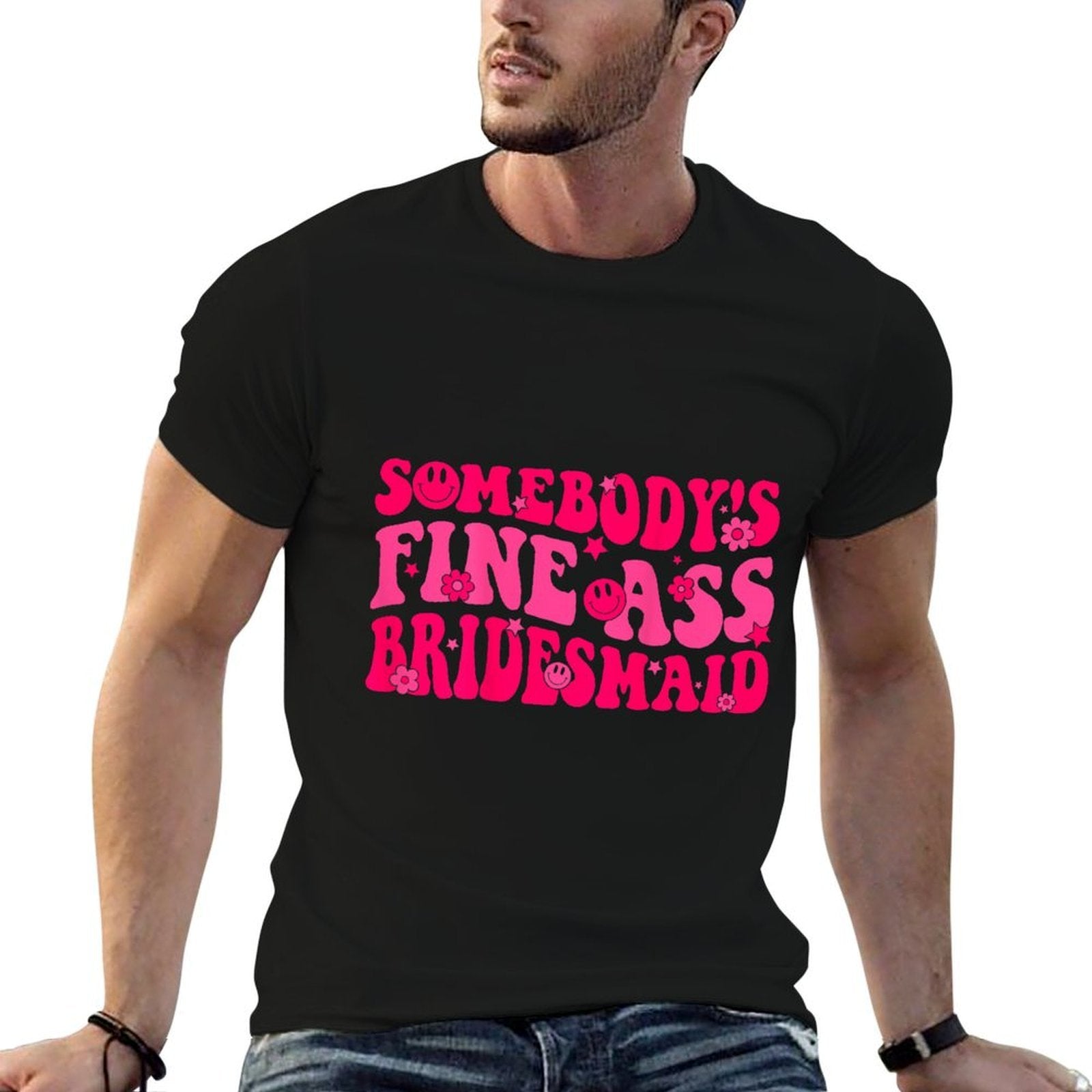 Bridesmaid Bride Squad Bridal Shower Groovy Bachelorette  Trendy Pattern T-Shirt