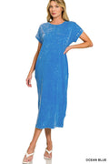 Zenana Washed Exposed Seam Knit T-Shirt Dress | Ocean Blue
