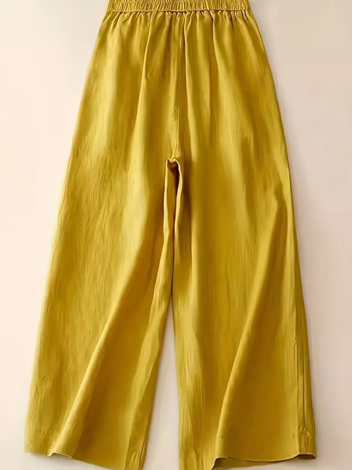Wide-Leg Button-Decorated Pants in Mustard Yellow