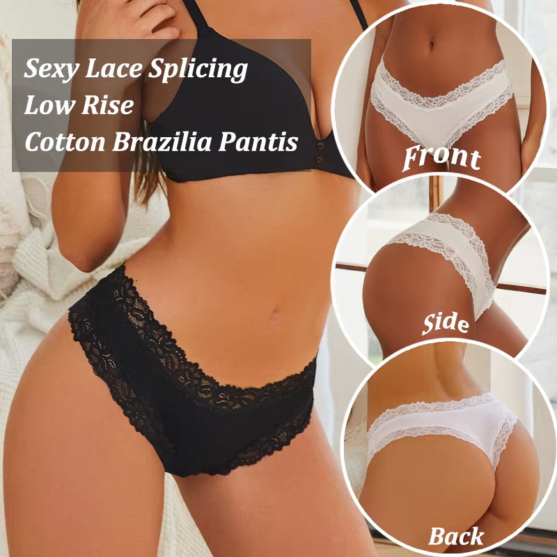 5Pcs/Set Women Lace Seamless Cotton Panties Sexy Brazilian Pants Ribbed Breathable Girls Underwear Soft plus Size Lingerie S-XL