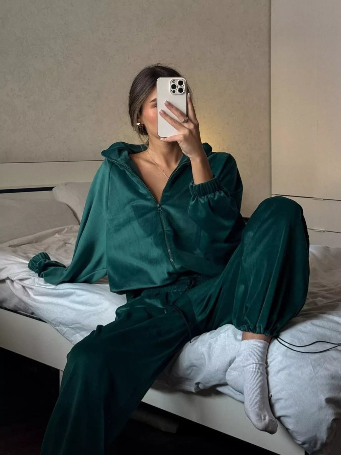 Zip Up Long Sleeve Polyester Outfit Set