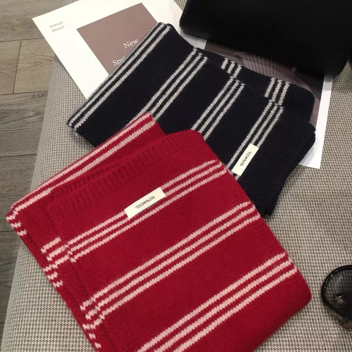 Wool Striped Contrast Knit Scarf for Women and Men
