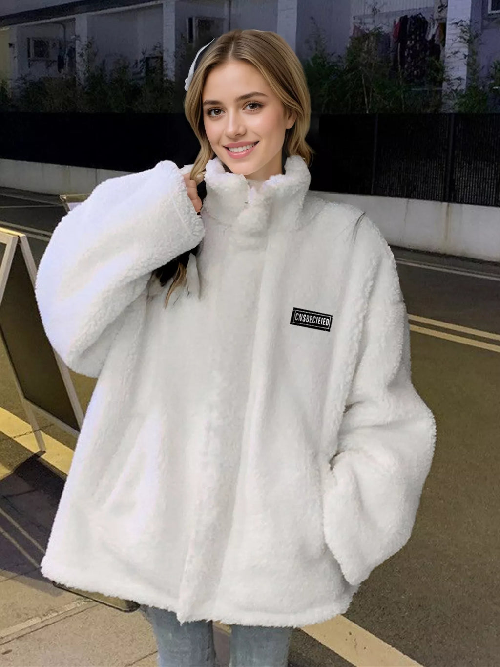 Women's Sherpa Fleece Zip Up Jacket Oversized Winter Outerwear