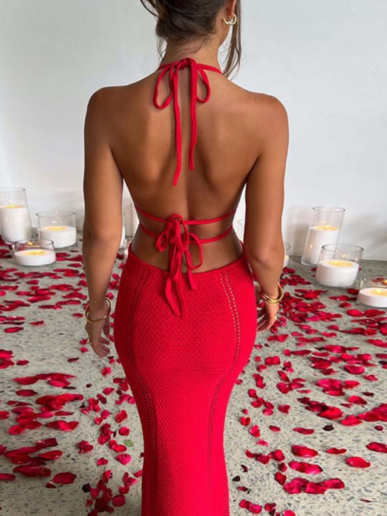 Yellow Halter Neck Cutout Knitted Maxi Dress