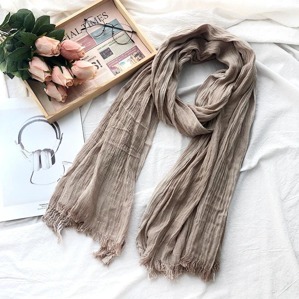 Thin Striped Solid Color Cotton And Linen Scarf