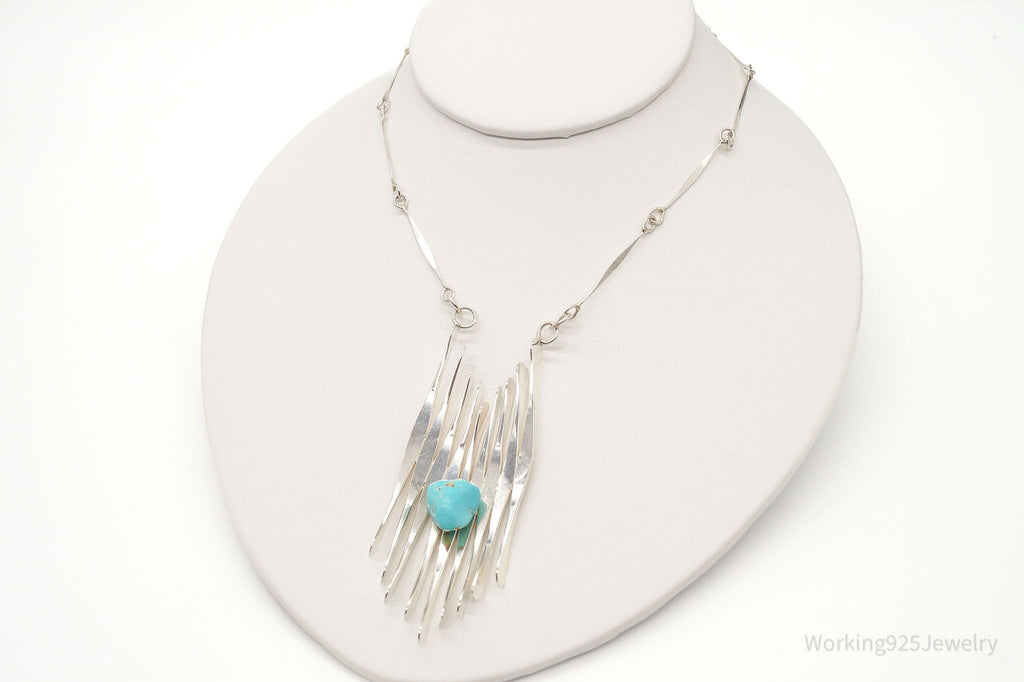 Vintage Turquoise Modernist Silver Necklace