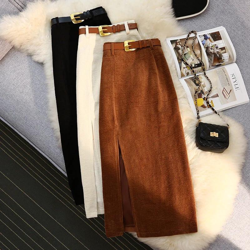 Women's Vintage Style High-Waisted Solid Color Maxi Dress With Belt Side Slit Casual Winter Dress