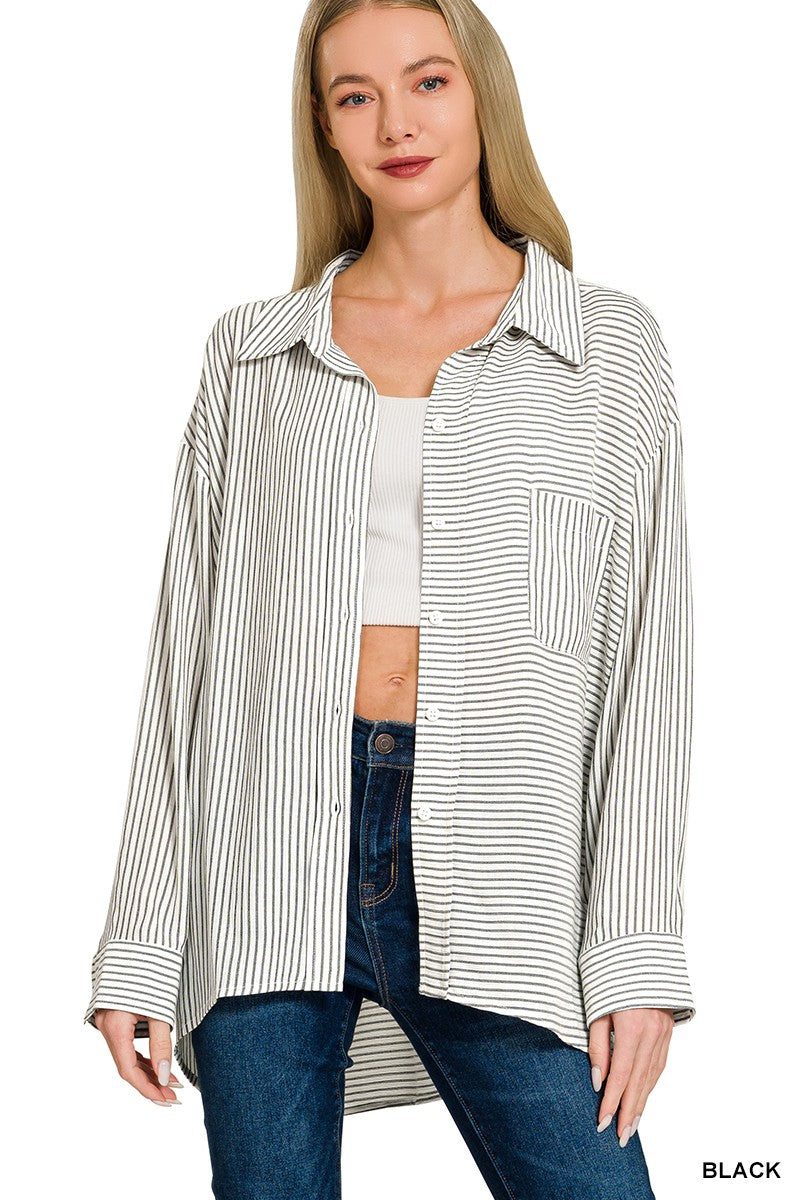 Woven Stripe Button Down Shirt