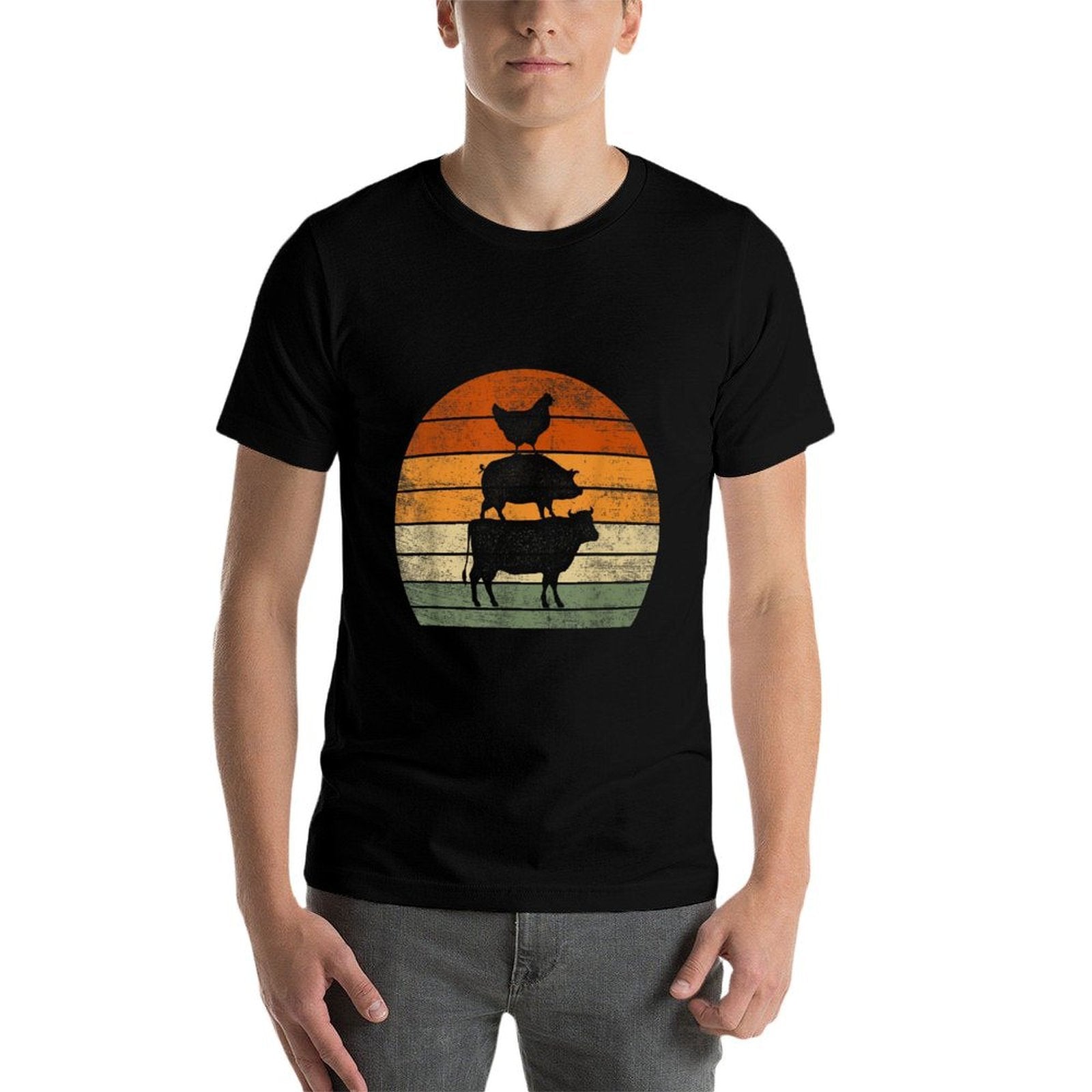Farm Animals Gifts Women Men Cow Pig Chicken Print Graphic  Oversized Silhouette T-Shirt