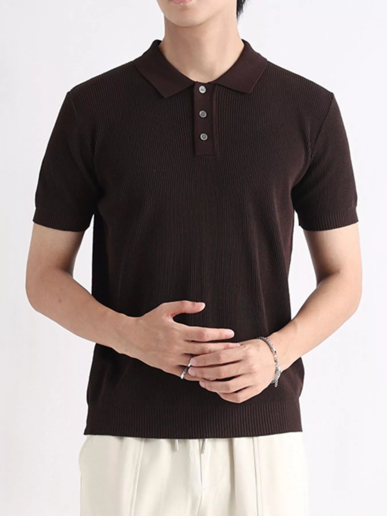 Men's Plus Size Ribbed Knit Slim Fit Polo